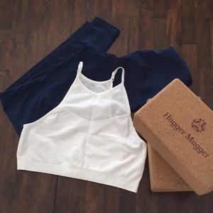 White yoga top with mesh